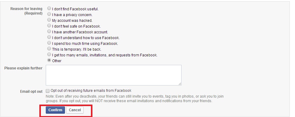 Confirm the deactivation process