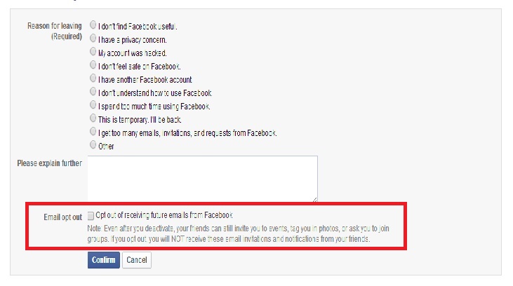 Decide whether to opt out of emails from Facebook