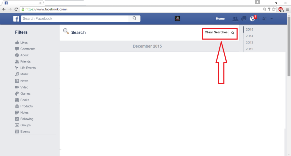Clear search history in facebook