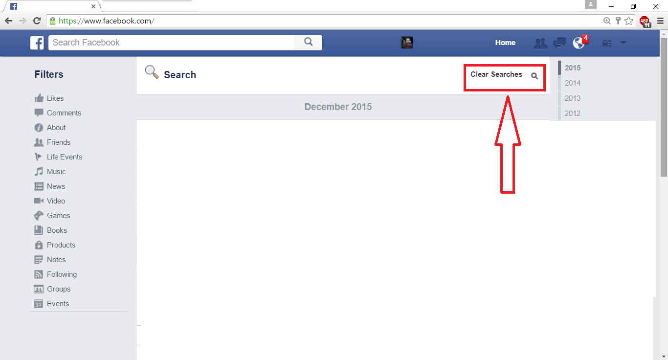 Clear search history in facebook